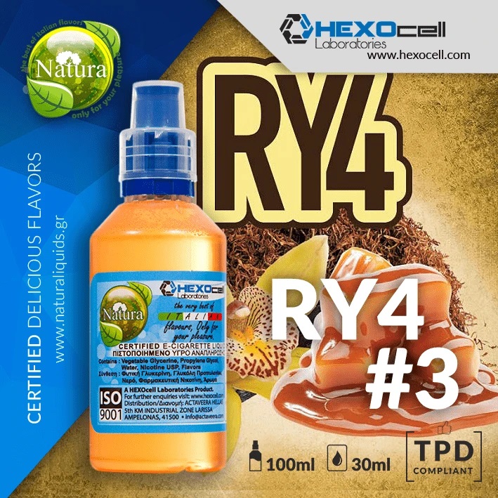 RY4 version 3 Natura 60ml (X3 Καπνικό-Χ3 βανίλια-Χ3 καραμέλα)