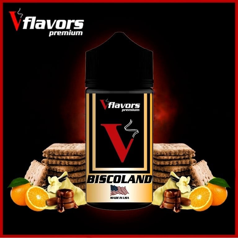 Biscoland Vflavors 120 ml (μπισκότο-βανίλια -καραμέλα βουτύρου-πορτοκάλι)