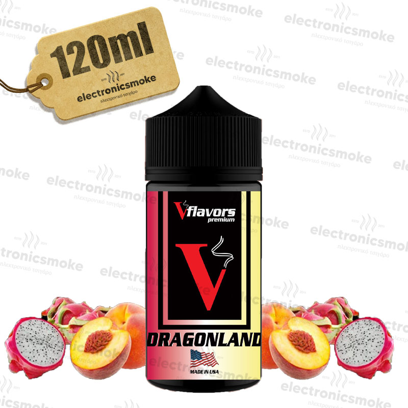 Dragonland Vflavors 120 ml (ζουμερά ροδάκινα με νότες Dragon Fruit)